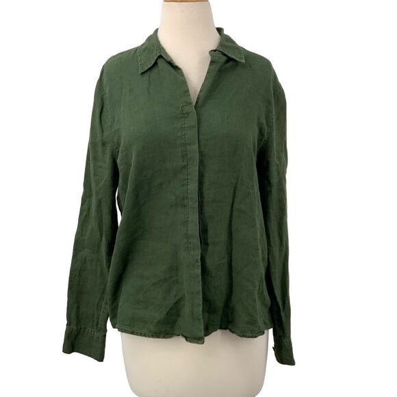 Apostrophe Womens Long Sleeve Linen Button-Down Shirt Olive Green Casual Size 10 - Picture 1 of 7